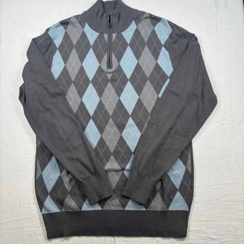 Carbon Men's Quarter Zip Argyle 100% Cotton Sweater‎ Size XL